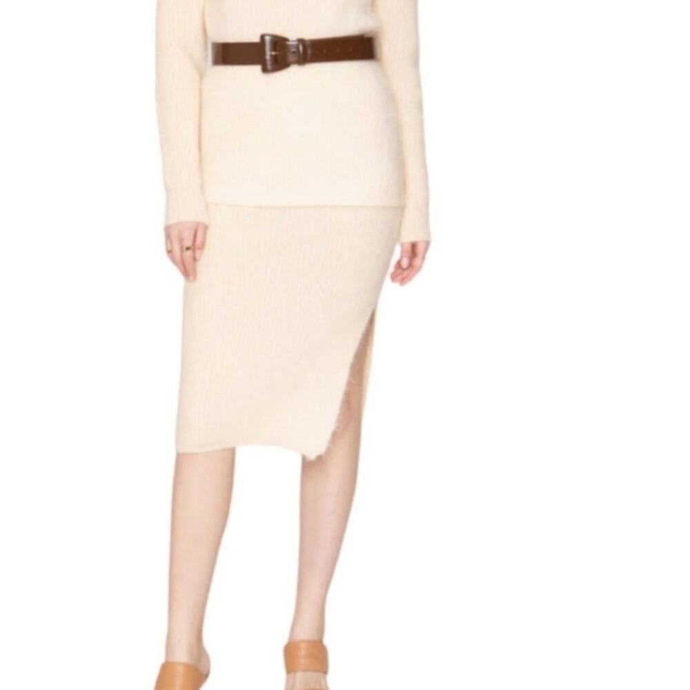 Callahan Revolve Genny Cream Eyelash Fuzzy Knit Slit Midi Skirt Ivory XS NWT